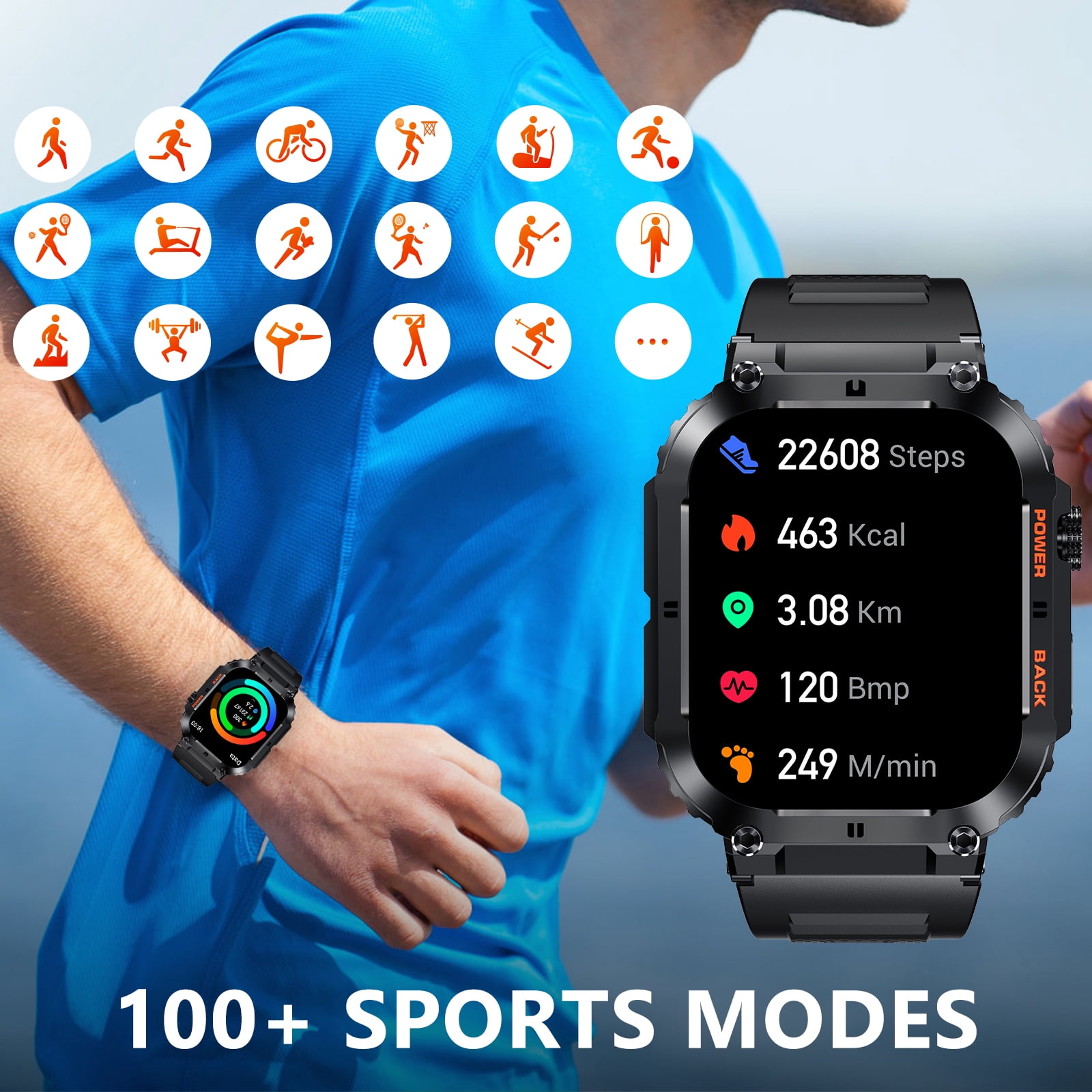 Pakrys Military Smart Watches for Men 1.96” HD Rugged Smart Watch (Answer/Dial Calls) Outdoor Tactical Sports Watch Fitness Activity Tracker Smartwatch for iPhone Compatible with Android Phones