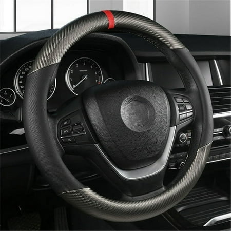 XUKEY Universal Car Steering Wheel Cover Anti-slip Carbon Fiber Leather Black