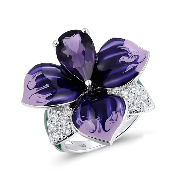 Women's Enamel Cloisonne Craft Pansy Ring