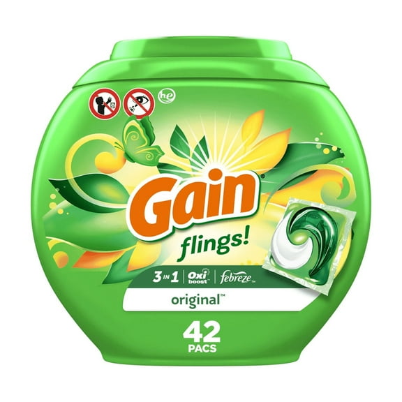 Gain Flings! 3-in-1 Original Scent Laundry Detergent Pacs, 42 Count Tub