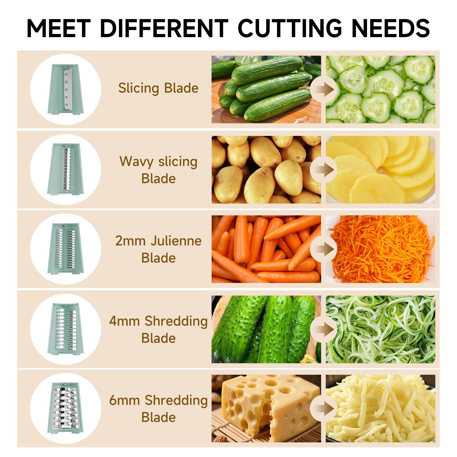 Rotary Cheese Grater & Vegetable Slicer, 5 Stainless Steel Blades, Powerful Suction Base, Quick Shredding for Cheese, Potato, Carrot, Cucumber & Easy Meal Prep
