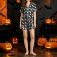 thumbnail image 5 of Halloween Womens Pajama Sets Shorts Silk Satin 2 Pcs Print Graphic Button Down Pjs Shorts Set Collar Set Loungewear Basic Sleepwear Nightwear Halloweens Christmas Gifts, 5 of 6