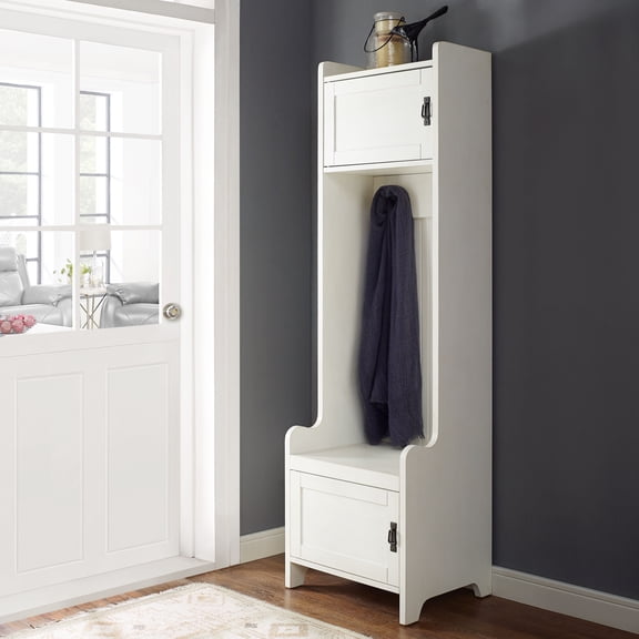 Crosley Fremont Hall Tree with Storage Cabinets and Coat Rack Hooks for Hanging