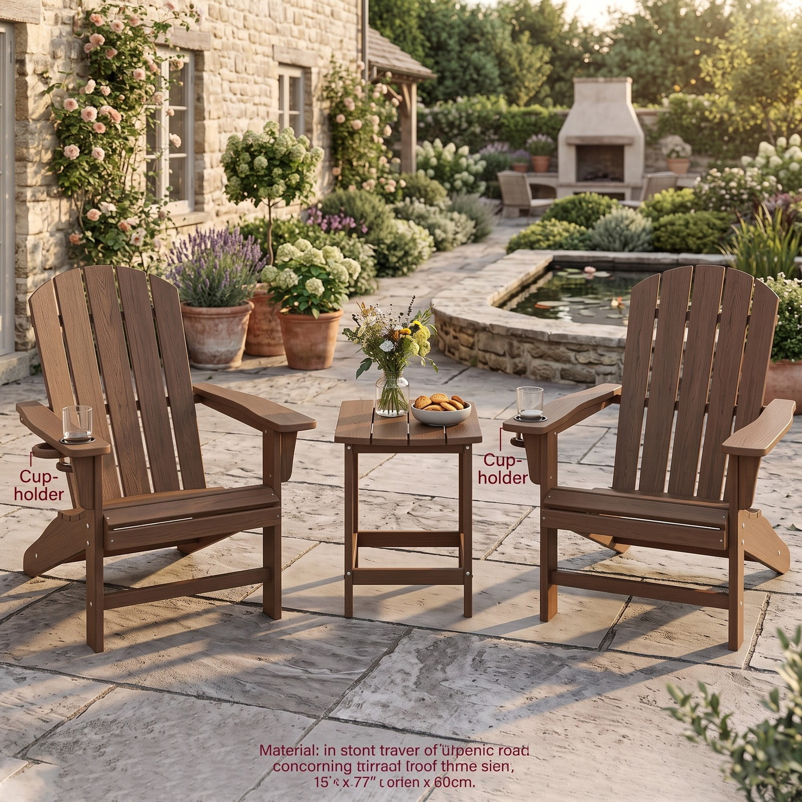 Furnibear Set of 2 18 Inch HDPE Adirondack Outdoor Side Tables with Slatted Top for the Patio Backyard and Garden, Coffee