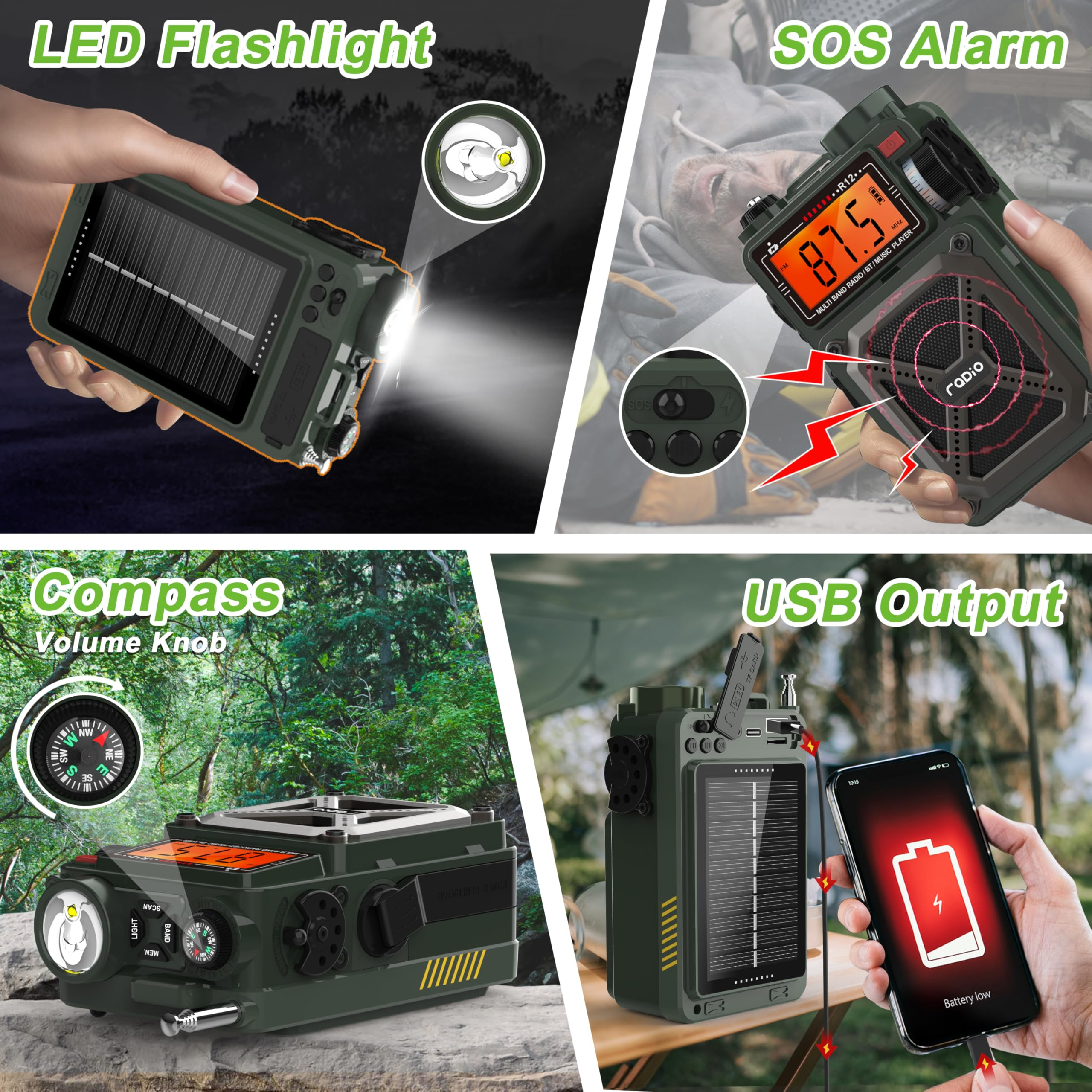 Jazmm Solar Emergency Radio with Hand Crank & Bluetooth photo 5