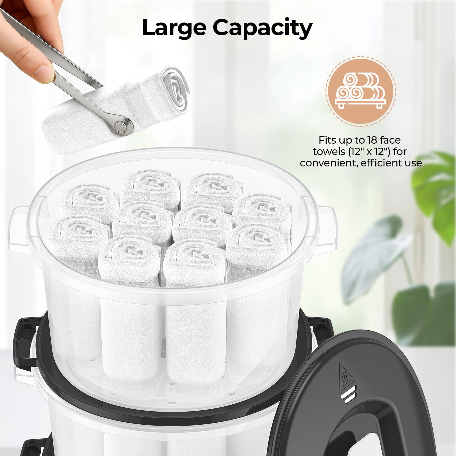 SUGIFT 400W Towel Warmer Holds 18 Facial Towels, 2-Layer Hot Towel Warmer Bucket with 10-Second Steam and 30-Min Adjustable Timer, Black
