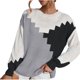 thumbnail image 2 of Pntutb moda mujer contraste costura largo casual suéter suelto manga larga suéter Pntutb Pntutb-141, 2 of 9
