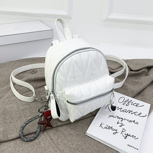 Mochila de cuero de PU para mujer de color solido Bolso diario Bolsos de hombro Blanco A Likrtyny Para estrenar Walmart en linea