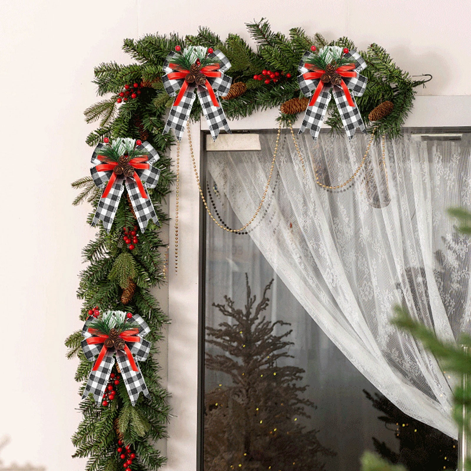 Cadorn 6 PCS Christmas Tree Bow Decorations, Velvet Edged Ribbon Bows Handmade Flocked Fabric Christmas Ornaments for Xmas Tree Holiday Party Supplies