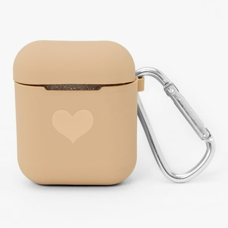 Claire's Taupe Heart Silicone Earbud Case Cover - Compatible with Apple AirPods®