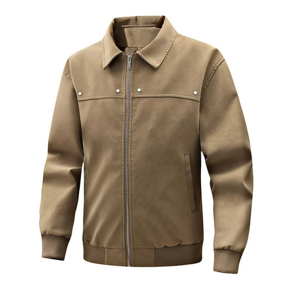 Yiliang Mens Suede Leather Jacket Zip Up Water Proof Coat Warm Insulated Fall and Winter Season Clothes,Khaki,XL