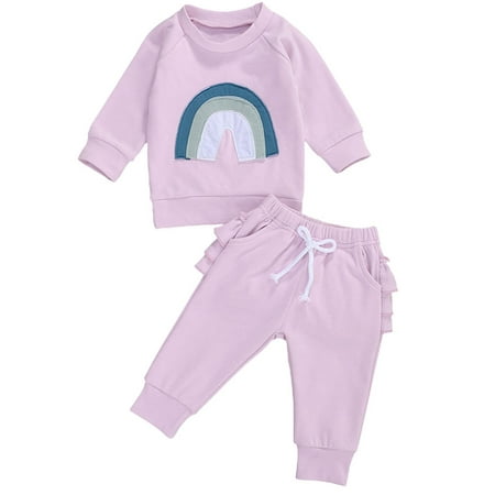 

Baby Girl Autumn Rainbow Print Long Sleeve Top and Elastic Waist Pants Sets