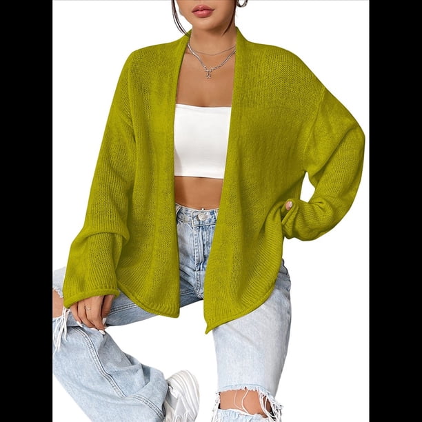 Cárdigan de Punto Holgado para Mujer, Cárdigan Informal de Color Liso Verde M