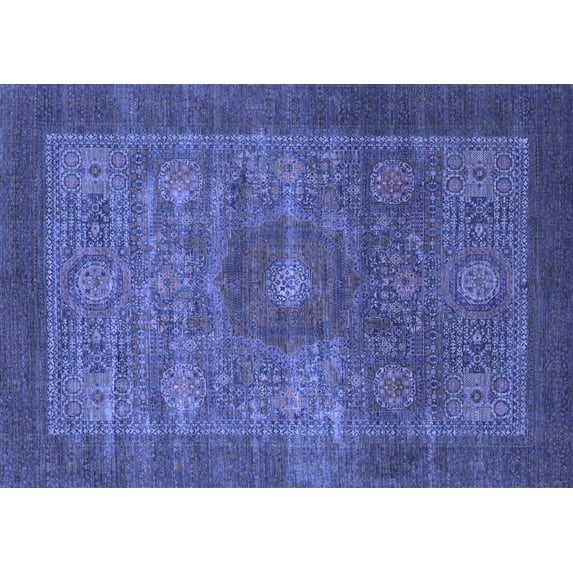 Ahgly Company Machine Washable Indoor Rectangle Abstract Blue Modern Area Rugs, 3' x 5'