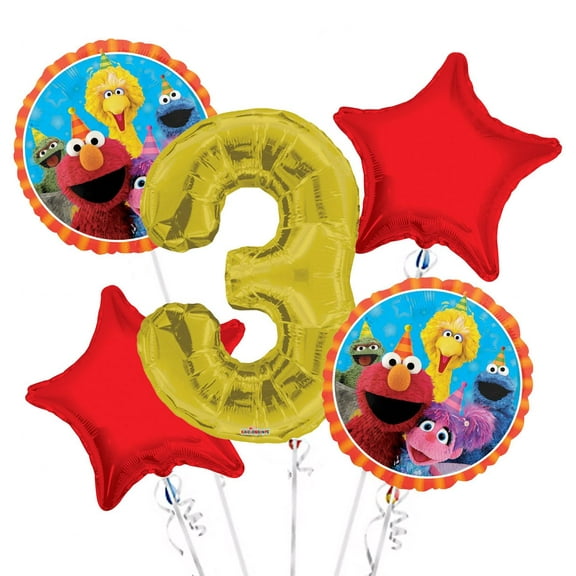 Sesame Street Elmo Balloon Bouquet 3rd Birthday 5 pcs - Party Supplies