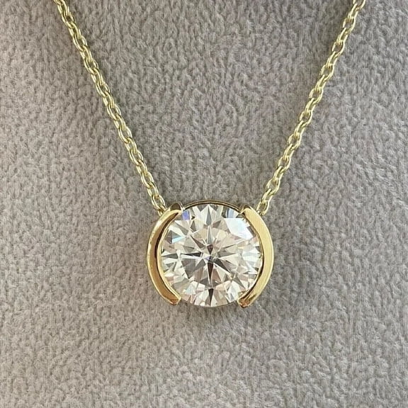 2Ct Round Cut Lab Created Diamond Pendant Necklace 14K Yellow Gold Plated 18"