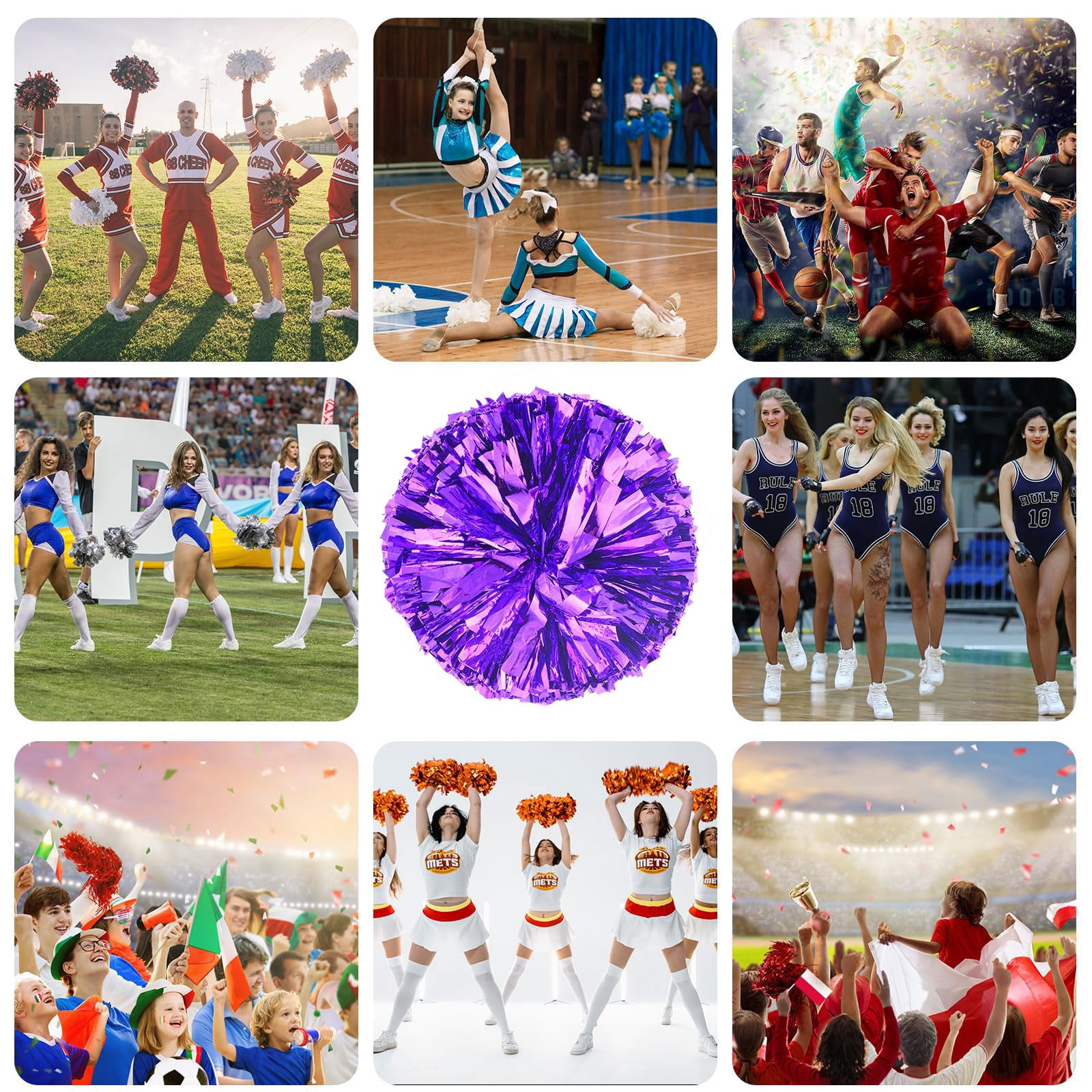 10 Pcs Cheerleading Pom Poms, Cheerleader Pompoms with Four Finger Payment,Fit for Team Spirit Sports Dance Cheering