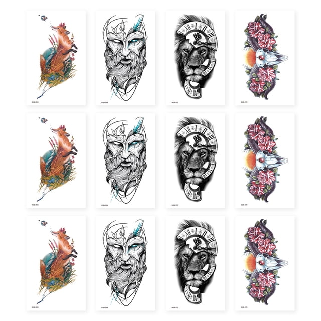 12 hojas de tatuajes temporales para mujeres, arte corporal falso, boceto de brazo, pegatinas de tatuaje para niñas y adultos, belleza