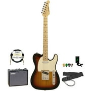 Sawtooth ET Series Electric Guitar with Sawtooth 10 Watt Amp and ChromaCast Accessory Bundle, Sunburst with Aged White Pickguard