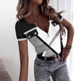 thumbnail image 2 of MORTTIC Women's Color Block Zipper T-Shirt, Casual Short Sleeve Summer Top, XXL, 2 of 6