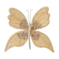 SLYNSHome Glitter Butterfly Christmas Ornaments Artificial Butterfly Christmas Tree Ornament With Clips Holiday Crafts Decorations - Gold