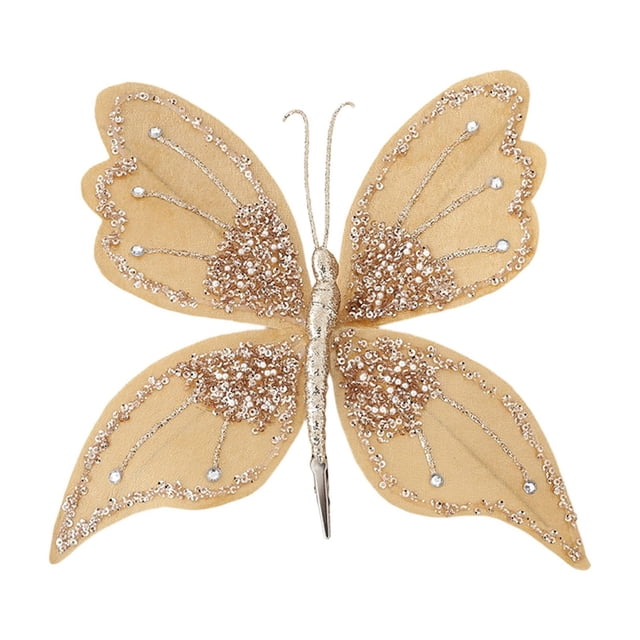 Leodye 1PCS Sequin Clip Artificial Butterflies - Christmas Tree Scene Layout Decor, Flower Matching Props -10.63*7.87 in