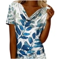thumbnail image 4 of Women's Cowl Neck Tops Plus Size Floral Print Short Sleeve T Shirt Summer Oversized Loose Lightweight Going Out Elegant Cozy Tee Blouse, 4 of 6