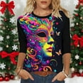 thumbnail image 6 of Mceream Mardi Gras Shirts for Women Bling Glitter Carnival Outfits 3/4 Sleeve Tunic Tops Funny Mask Graphic Tees Crewneck Vintage Mask Print Blouses Plus Size Multicolor XXL, 6 of 6