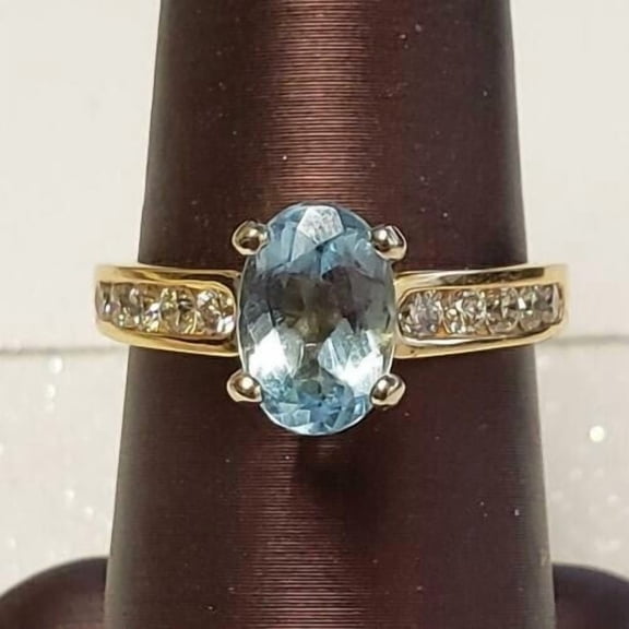 Rag Jewels 3.00 Ctw Oval Cut Aquamarine Diamond Wedding Anniversary Engagement Band Ring 14K Yellow Gold Plated 925 Sterling Silver 925 Sterling Silver -6