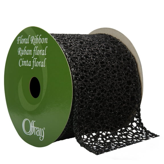 Offray Ribbon, Black Glitz 2 1/2 inch Polyester Ribbon, 9 feet