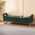 thumbnail image 3 of Newest 67.91" Wide Velvet Storage Bench with Armrests, Upholstered Soft Bench for Living Room & Entryway,Green, 3 of 10