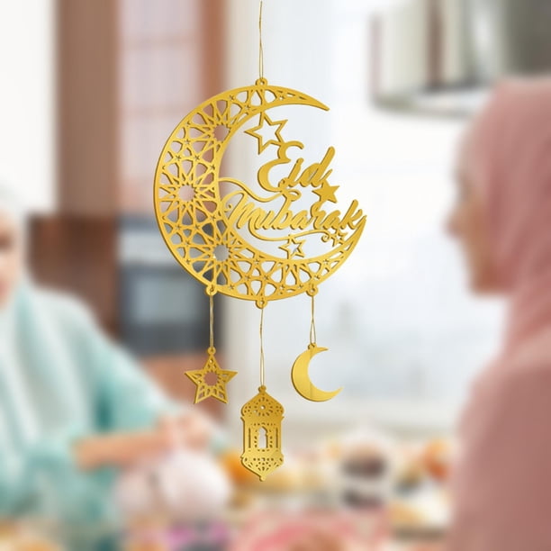 Colgante decorativo de Ramadán, signo hueco de la luna y la estrella del Islam Mubarak, adorno de pared para decoración de pared. Estilo B