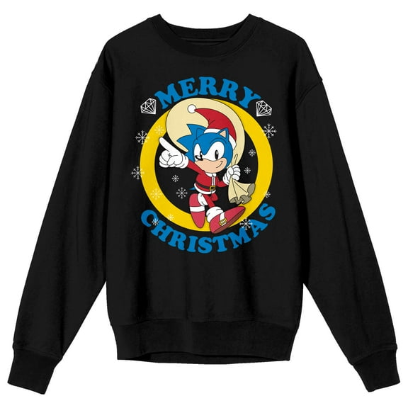 Sonic the Hedgehog Classic Merry Christmas Adult Black Crew Neck Sweatshirt-Medium