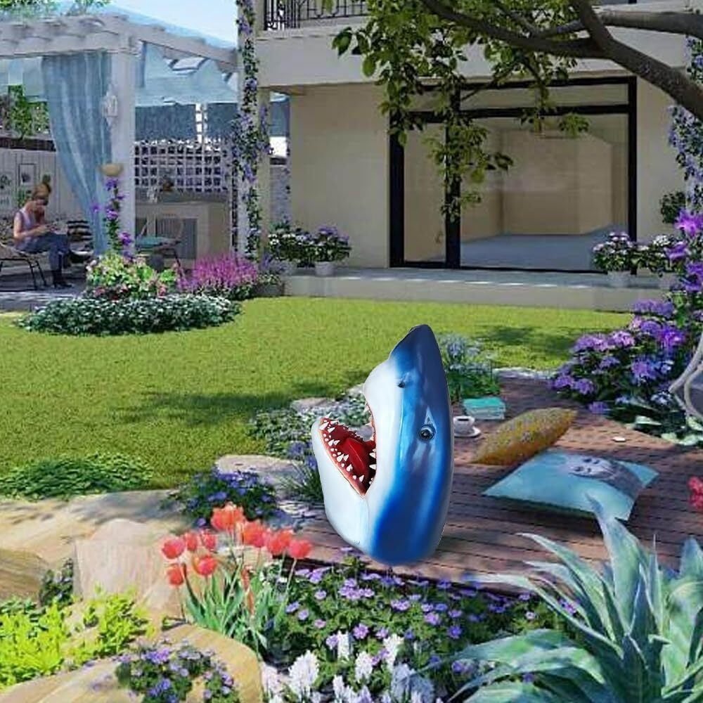 Great White Shark Garden Statue, Weather-Resistant Resin Shark Decor for Yard & Garden, 3D Land Shark Sculpture for Swimming Pool Area & Outdoor Art