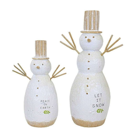 Ganz Snowman Set With Stick Arms - Two Figurines 8 Inch, Resin - Snow Peace On Earth Mx188682