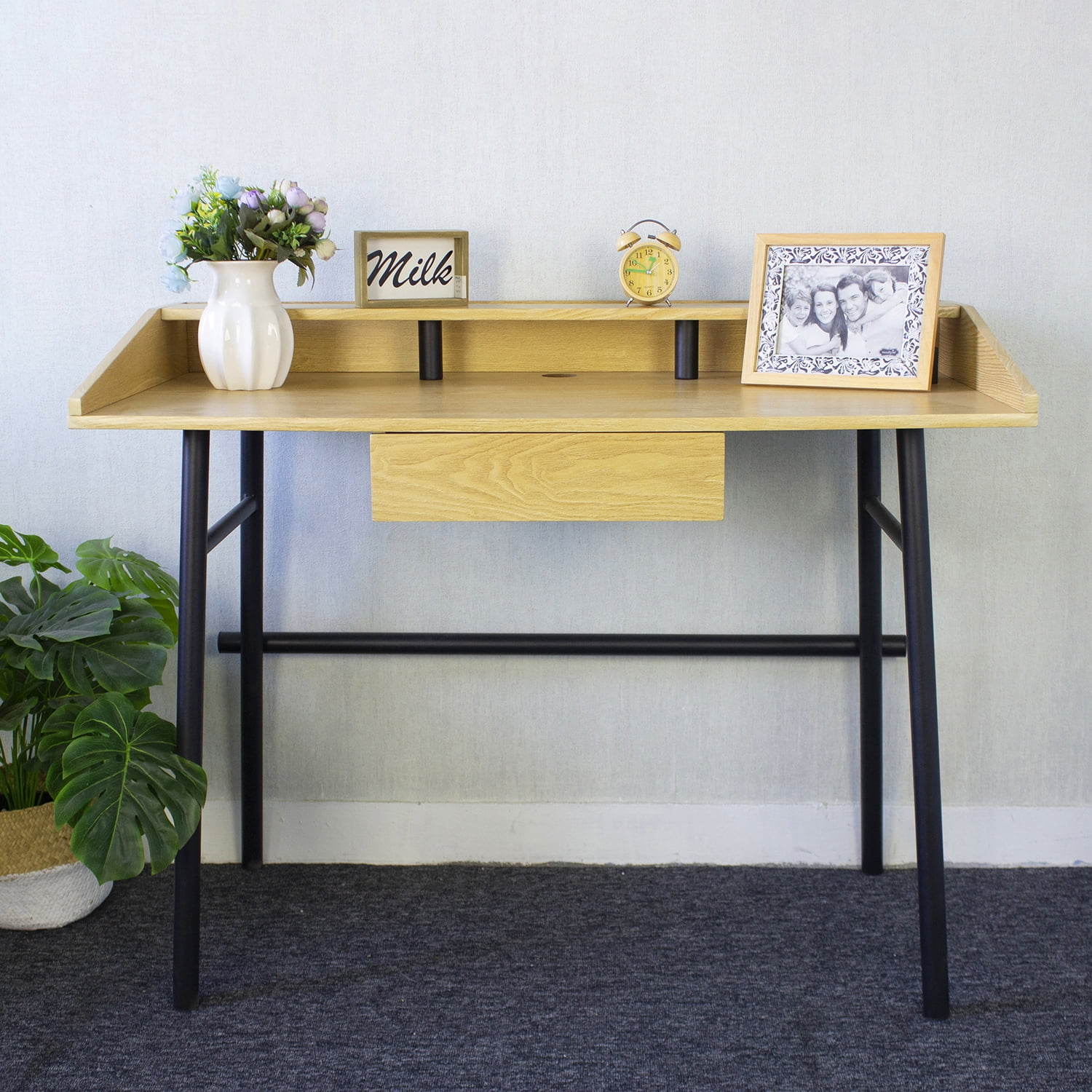 Resenkos 43.3" Computer Desk Office Desk with Printer Monitor Shelf,Student Laptop PC Writing Table,Oak Color Resenkos 43.3" Computer Desk Office Desk with Printer Monitor Shelf,Student Laptop PC Writing Table,Oak Color