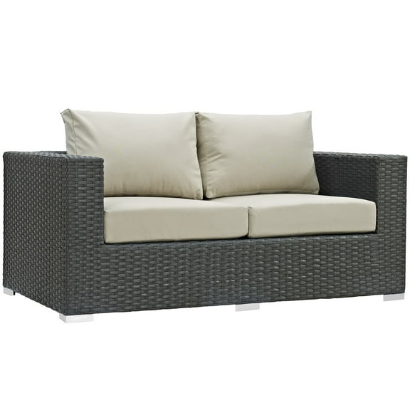 Modern Contemporary Urban Design Outdoor Patio Balcony Loveseat Sofa, Beige, Rattan