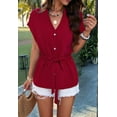 thumbnail image 6 of Dycnvjo Womens Button Down Blouses V Neck Casual Peplum Summer Tops Dressy Work Blouse Claret M, 6 of 8
