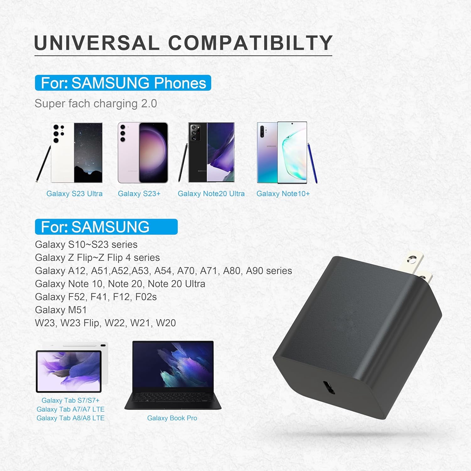45W Super Fast Charger Type C, 45 Watt USB-C PD/PPS Wall Charging Block for Galaxy S23 Ultra/S23+/S22 Ultra/S22+/S22/S20 Ultra/Note 10 Plus, Galaxy Tab S8