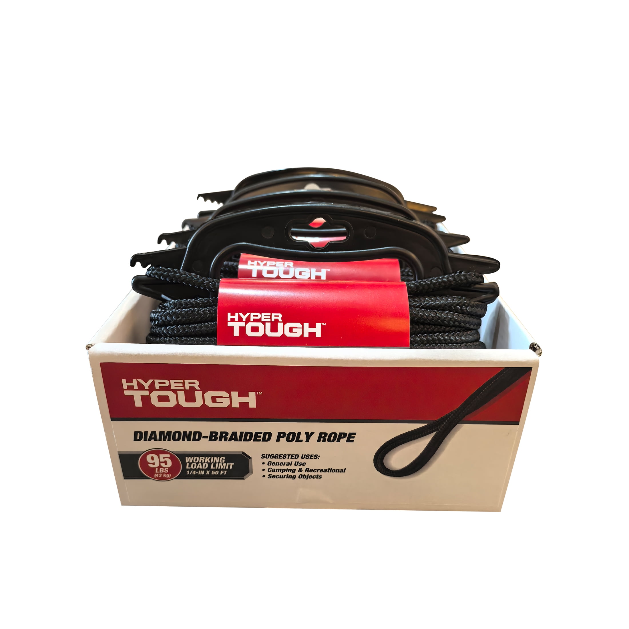 (4 pack) Hyper Tough Diameter1/4 inch , 50 feet Black Polypropylene Diamond-Braid Rope, 1 Each
