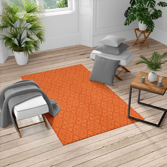 Retro Turkish Area Rug, Antique Victorian Floral Patterns in Modern Graphic Print Old Fashioned, Carpet for Living Room Decor, 2.6' x 5', Burnt Sienna Pale Orange, by Ambesonne