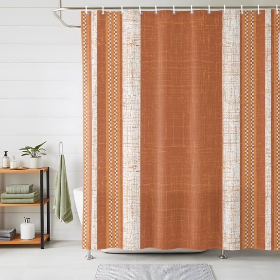 Shower Curtains for Bathroom, Vintage Burnt Orange Striped Waterproof Fabric Shower Curtain, Farmhouse Modern Stripes Boho Decorative Bathroom Curtain for Bathtub, 36"x72", No Hooks Included