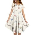 thumbnail image 5 of Pounoo New Girls Dresses 10-12 Trendy Print Short Sleeve Casual Dresses Round Neck Knee Length Dress With Pocket Skin-Friendly Dresses For Kids Girls, 5 of 6