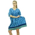 thumbnail image 4 of Phagun Printed Blue Cotton Short Kaftan Drawstring Caftan Night Wear Coverup-20, 4 of 10