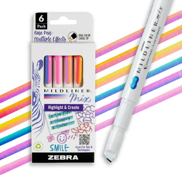 Iluminador Zebra Pen Mildliner Mix de dos colores, paquete de 6