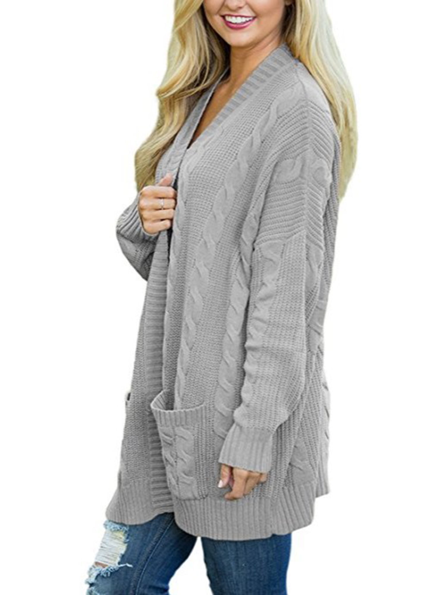 Womens Long Sleeve Button Down Cardigans Plus Size Open Front Chunky Loose Knit Sweater Outwear 