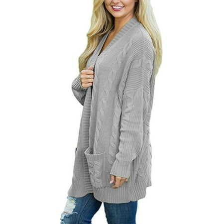 Plus Size Womens Long Sleeve Oversized Loose Knitted Sweater Jumper Open Front Plain Cardigan Outwear