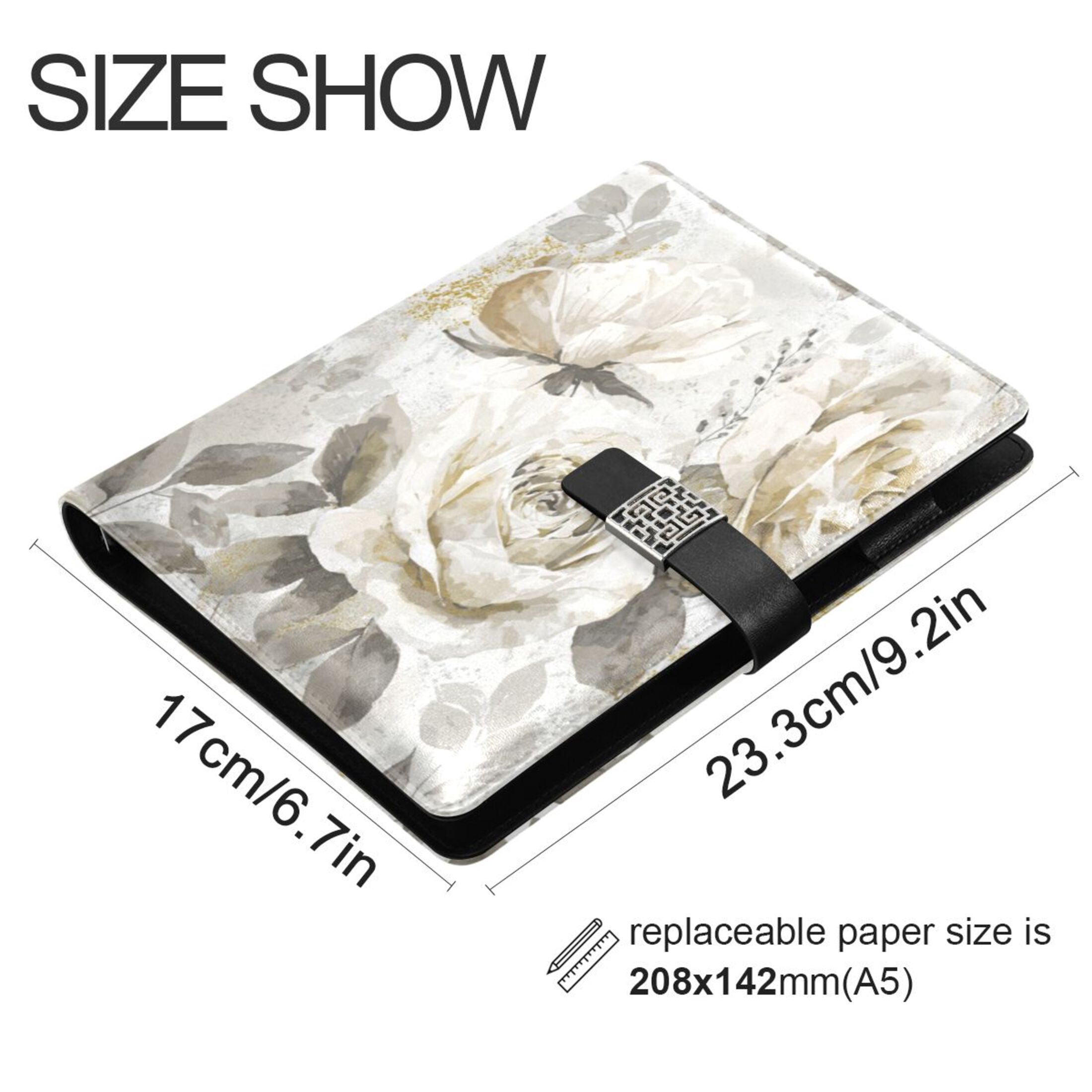 Leather Planner Leather Notebook Notebook Journal Binder Design Pen Pocket Design Convenient for Storage Dainty Delicate Floral Flowers