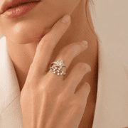 Adjustable CZ Star Ring for Women, Silver Tone Copper Open Band Ring