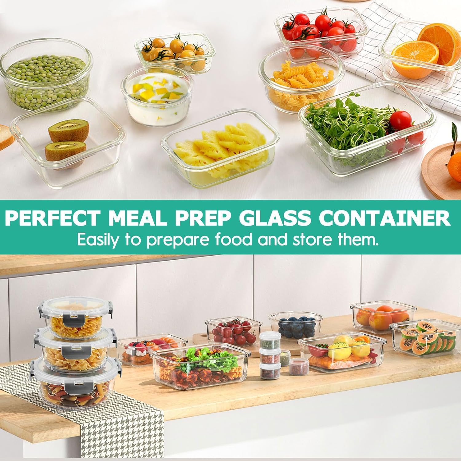 Taimasi 34-Piece Glass Food Storage Container Set, Grey photo 7